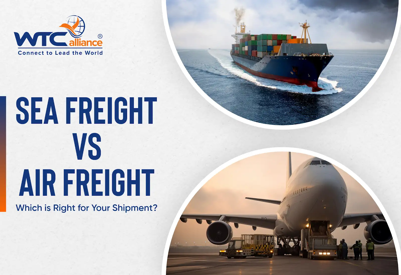 An illustrated banner featuring the WTCalliance logo and the text 'Why Freight Forwarders Choose WTCalliance for Reliability.' The image includes a logistics worker pointing at shipping containers, trucks, and an airplane, along with two business professionals seated at a table, emphasizing global connections and operational reliability